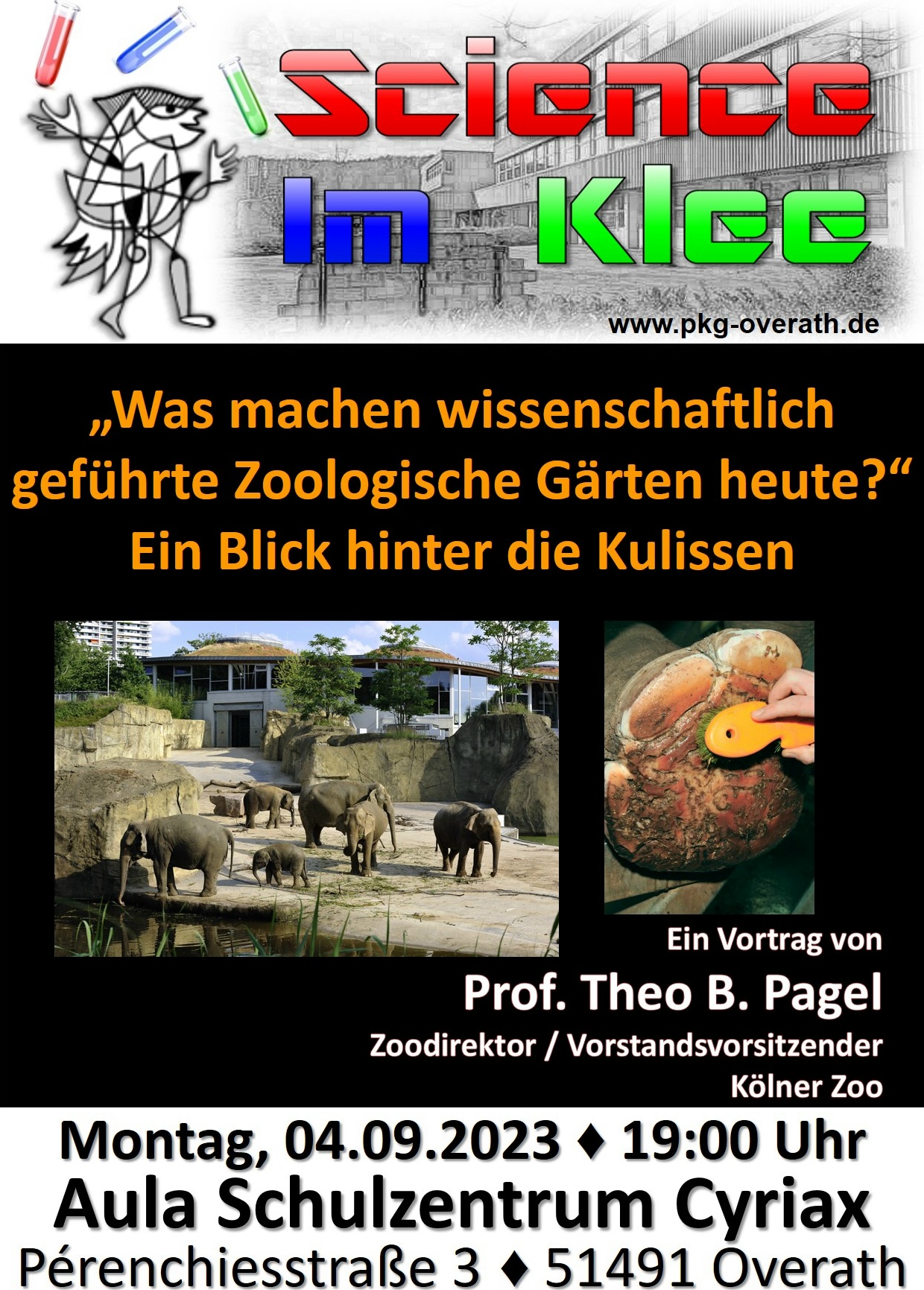 „Science im Klee“ am Montag, 04.09.2023, um 19:00 Uhr in der Aula mit Prof. Dr. Theo B. Pagel, Direktor des Kölner Zoos